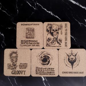 Laser Engraved Necronomicon Cork Coasters - Evil Dead Inspired