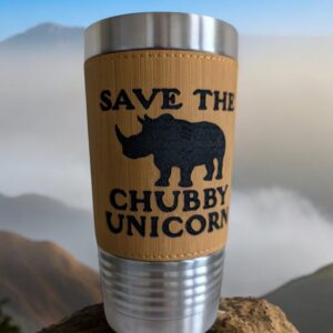 20 oz. Save the Chubby Unicorn tumbler - bamboo leatherette wrap