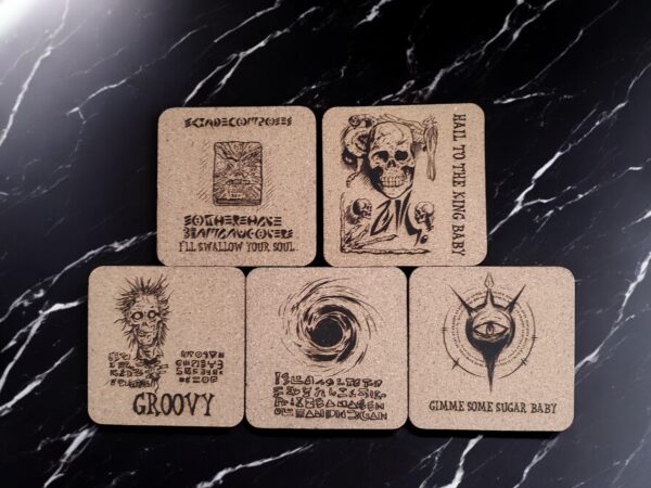 Evil Dead Necronomicon Coaster Set of 5 – Laser Engraved Cork Horror Drink Coasters